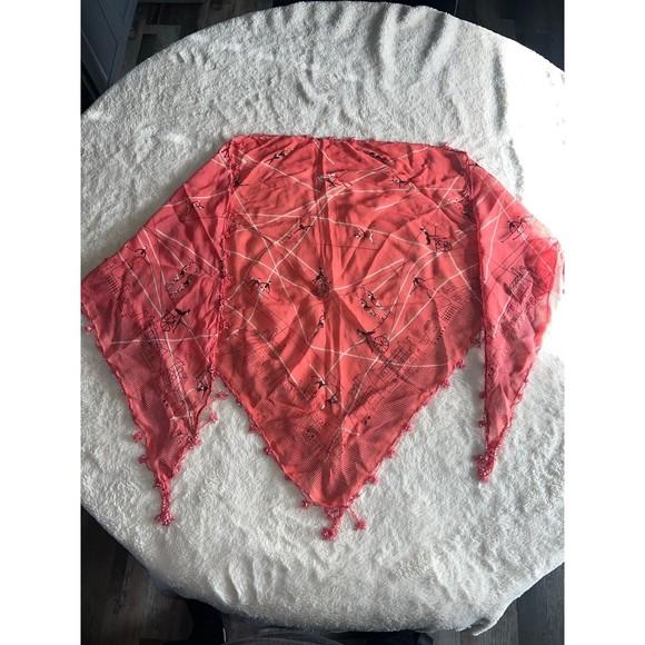 Triangle, tight rope scene scarf 68” L x 28” at point - Picture 1 of 4